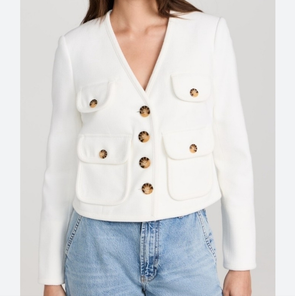 Veronica Beard Isola Stretch Cotton Blend Jacket- Size 14- Off White